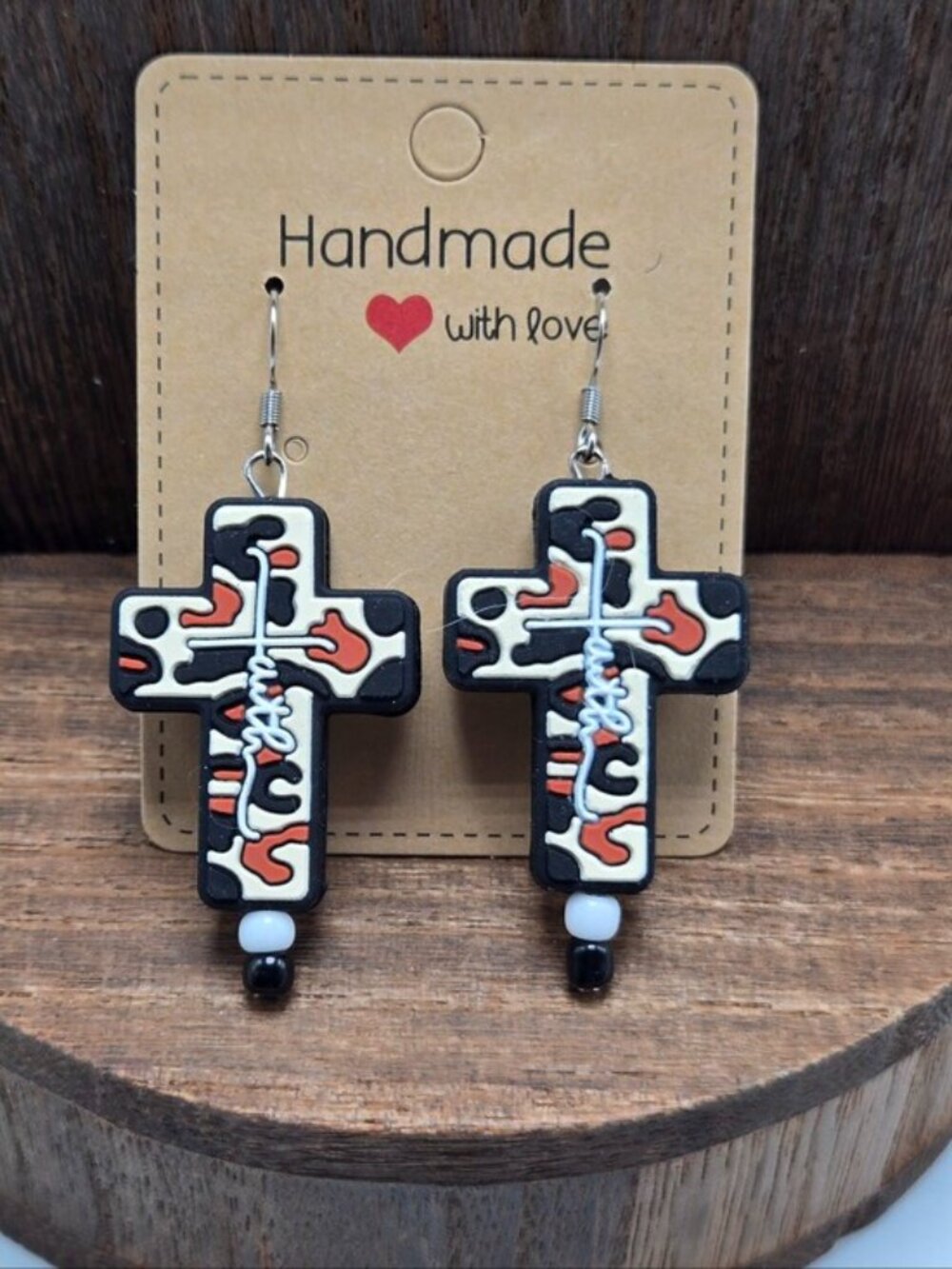 NWT Faith Cross Earrings Pierced Animal Print Religious Dangle Drop Light Weight